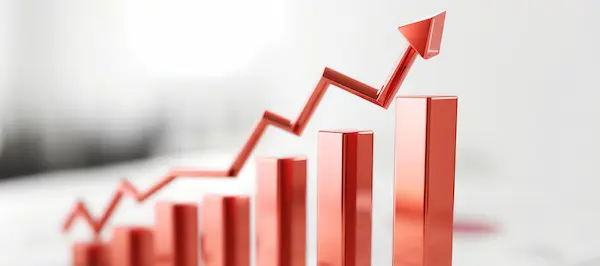 Graphique en rose montrant une tendance à la hausse avec des barres montantes.