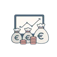 Graphique de croissance avec des sacs d'argent et des pièces de monnaie.